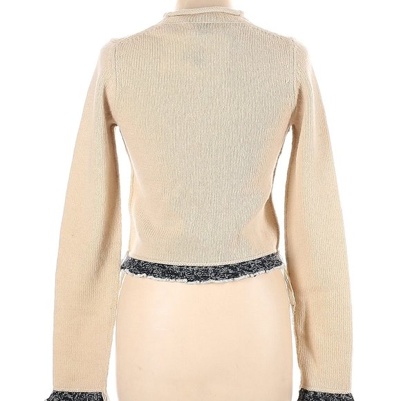 NWT Acne Studios Beige Roll Neck Wool w/Fringe & Ruffles Pullover Sweater Size L - Picture 4 of 6